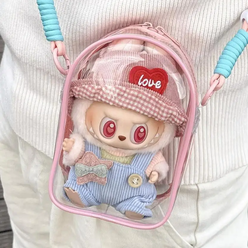 For 15cm Labubu v2 sitting party cotton doll crossbody pain bag pvc storage bag Dolls Display Bag (No dolls)