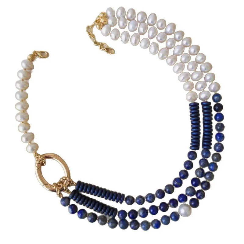 Natural Quartz Lapis Lazuli Multi Layer Beaded Necklace, Unique Simple Women Fashion Daily Wear Jewelry Wholesale