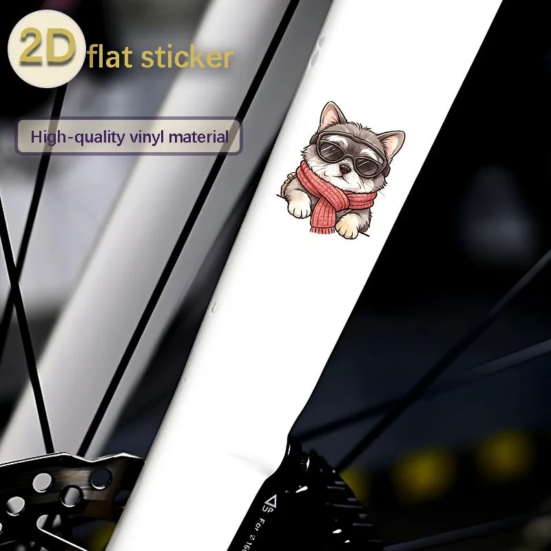 Goggles, Red Scarf, and Gray Puppy Stickers—Autumn/Winter-Themed Custom Bike Stickers, High-Quality Vinyl Decals,