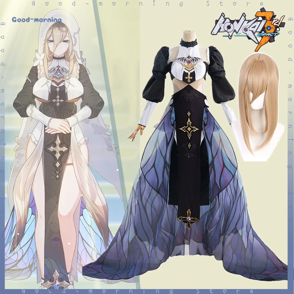 Spiel Honkai Impact 3 Aponia Cosplay Kostüm Perücke Disziplin Cosplay Weihnachten Karneval Party Rollenspiel Mädchen Full Set Outfi