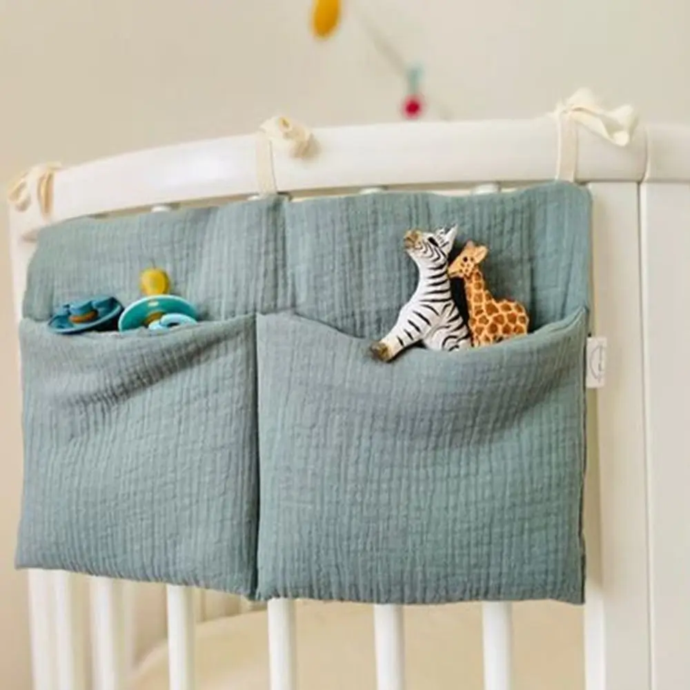 2 Pockets Crib Hanging Bag Diaper Storage Multifunction Bedside Organization Bag Convenient Infant Products Cot Bed Organizer