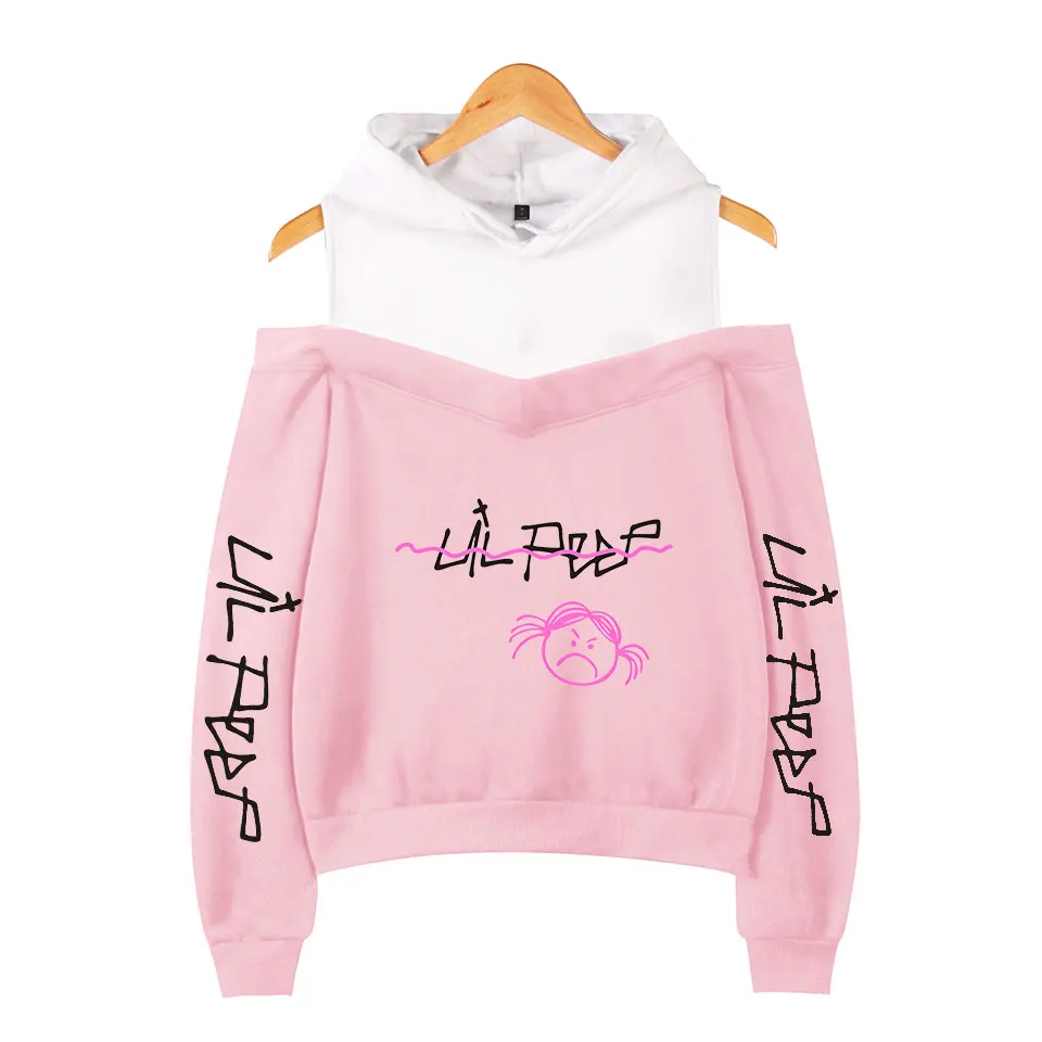 Nueva sudadera con hombros descubiertos de Lil Peep para mujer, sudaderas con capucha Vrouwen Emo Rapper Cry Baby Gedrukt Plus Maten Voor, jerséis informales con capucha