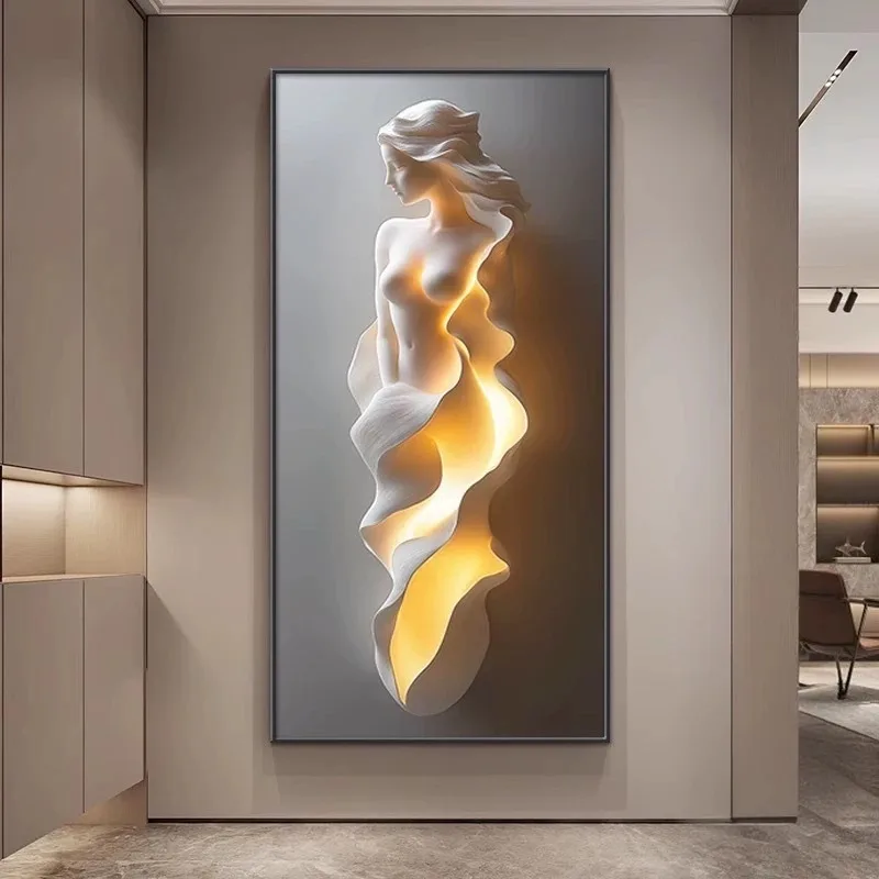 Modern Luxury Abstract Landscape Canvas LED Wall Art Light Entryway Corridor Hallway Home Decor Novelty New Energy Saving Indoor
