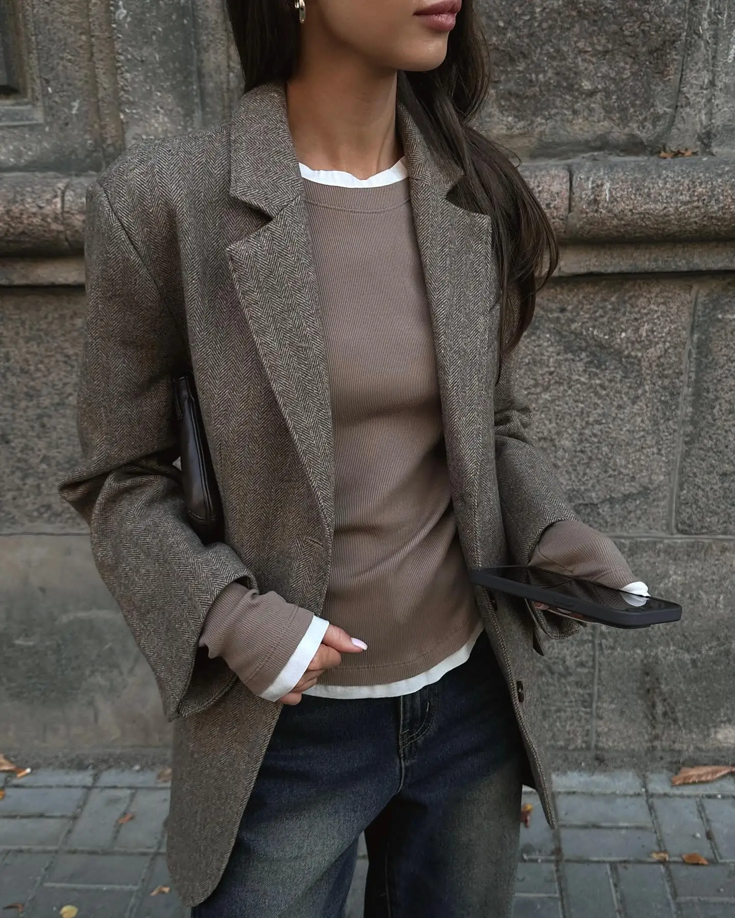 Blazer en tweed marron pour femme, manteau une pièce, veste femme, streetwear, loisirs, bureau