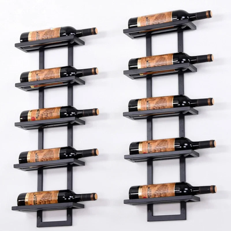 Modern Iron Wall-mounted Wine Holder Simple Hanging Wine Rack Holder Iron Art Wine Support Cabinet Flat/Tilted Types 4-5 Bottles