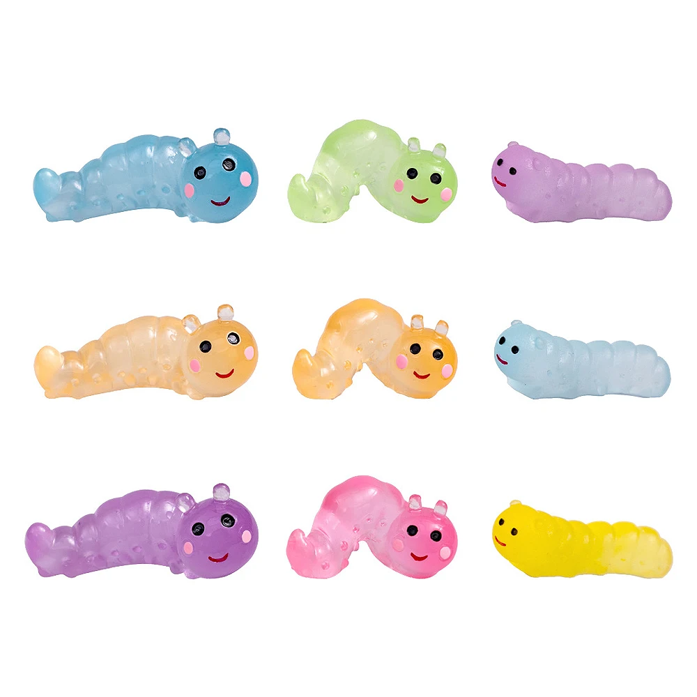 9/18pcs 3 Sizes Mini Resin Caterpillar Miniatures, Glow in the Dark Fairy Garden Ornament, Micro Landscape DIY Craft Decoration