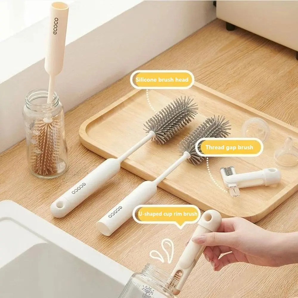 

Long Handle Cup Cleaning Brush 3 in1 Silicone Baby Bottle Brush 360 Degree Cleaning Scrubbing Cup Brush for Feeding Bottles