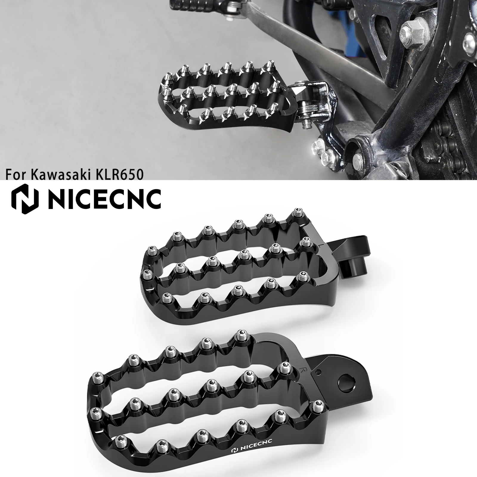

NICECNC Motorcycle Footpegs Footrest Forged Larger For Kawasaki KLR650 KLR 650 1987-2024 KLR650 2024 KLR650 2023 KLR650 2022