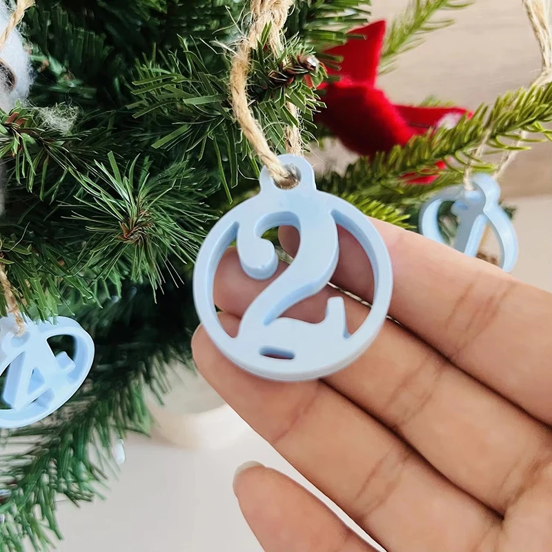 Round Tag Gypsum Plaster Molds Christmas Variant Digital 1/2/3/4 Hanging Ornaments Silicone Mold Xmas Tree Label Concrete Mould