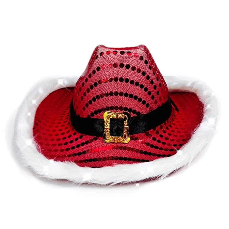 Cowboy Hats with Shimmering Sequins Light up Hat for Cocktail Parties Dropship