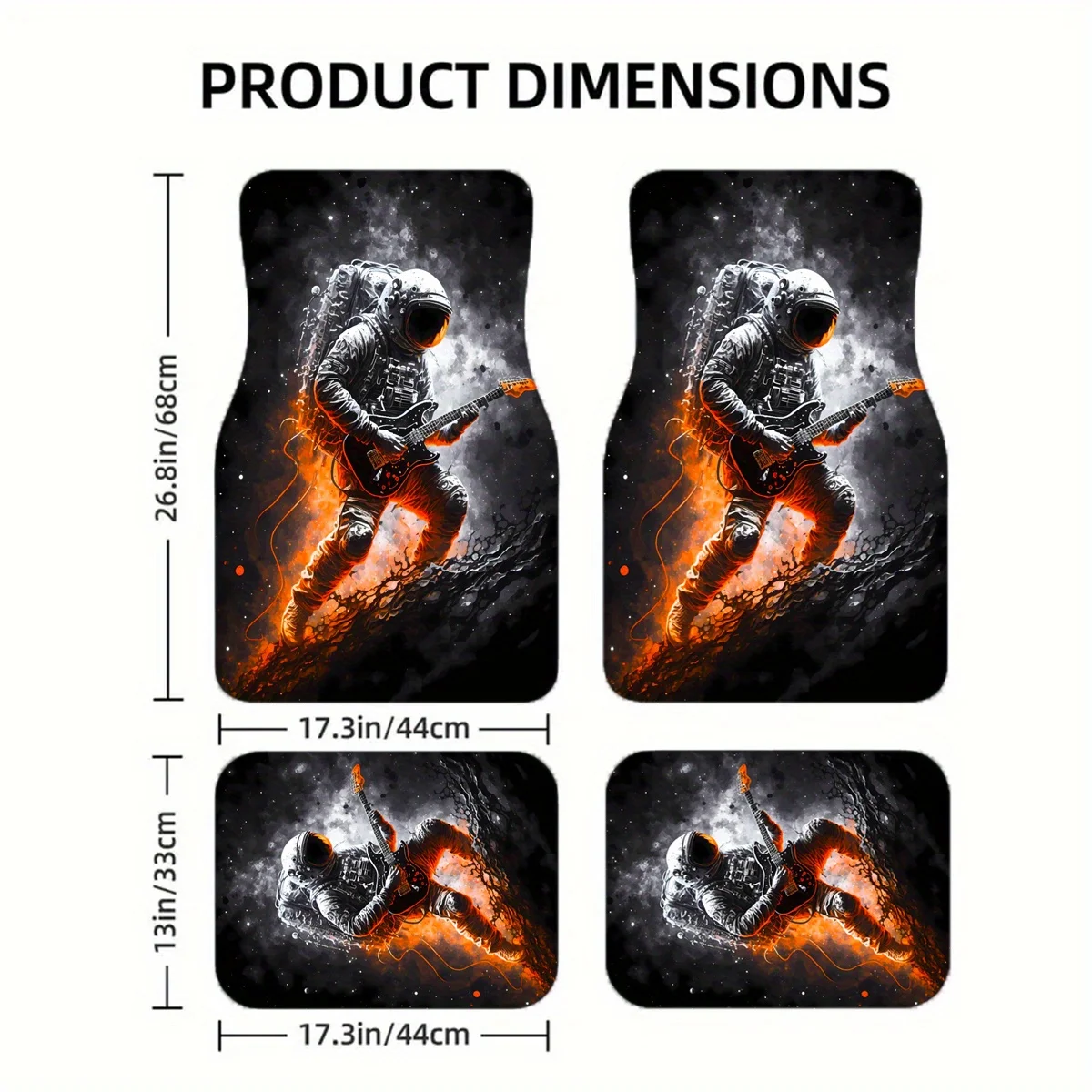1pc/2pcs/4pcs Cool Astronaut Playing Guitar Pattern Fashion Art Car Mats, Universal For All Seasons, Comfortable And Durable, Su