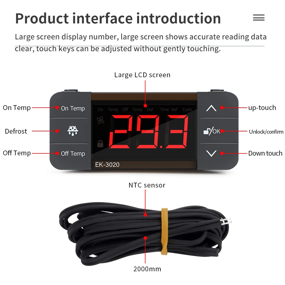 Digital Temperature Controller 220V Thermostat Regulator Heating Cooling Control Thermoregulator With Alarm 2M Sensor