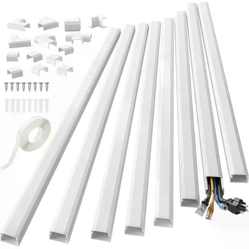 10PCS 1 Set Wall Cord Cover Cable Concealer Complete Raceway Kit Wire Cables Hide Organizer