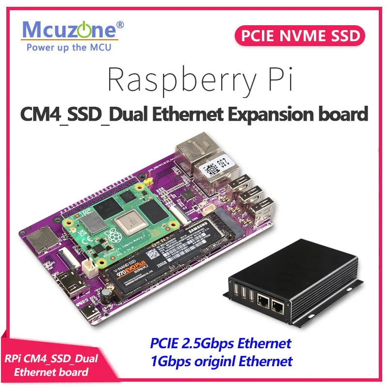 

Raspberry Pi CM4_SSD_Daul Ethernet Expansion board,PCIE 2.5Gbps Ethernet and 1Gbps originl Ethernet, PCIE NVME SSD M.2