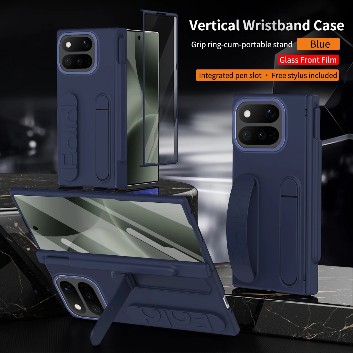 For Google Pixel 11 Pro Fold Case Vertical Wristband Grip Ring-Cum-Portable Stand Pen Slot Hinge Protection Free Stylus Cover