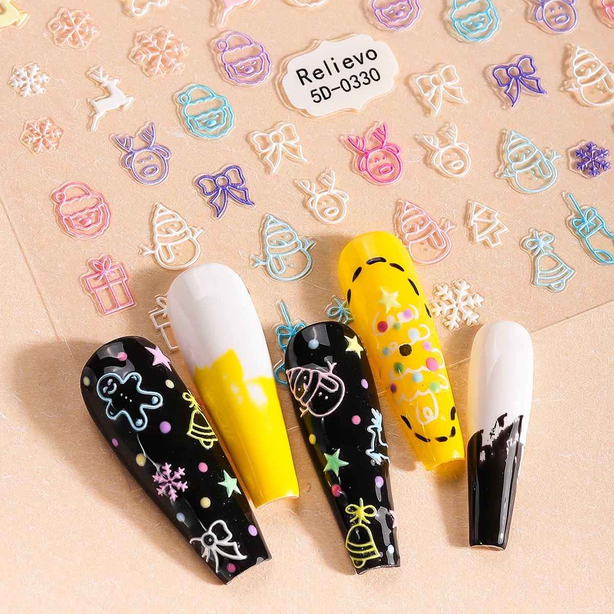 Autocollant de noël pour Nail Art, 2 pièces, flocon de neige 5D, bonhomme de neige, père noël, élan, décalcomanies auto-adhésives pour décoration de manucure à faire soi-même