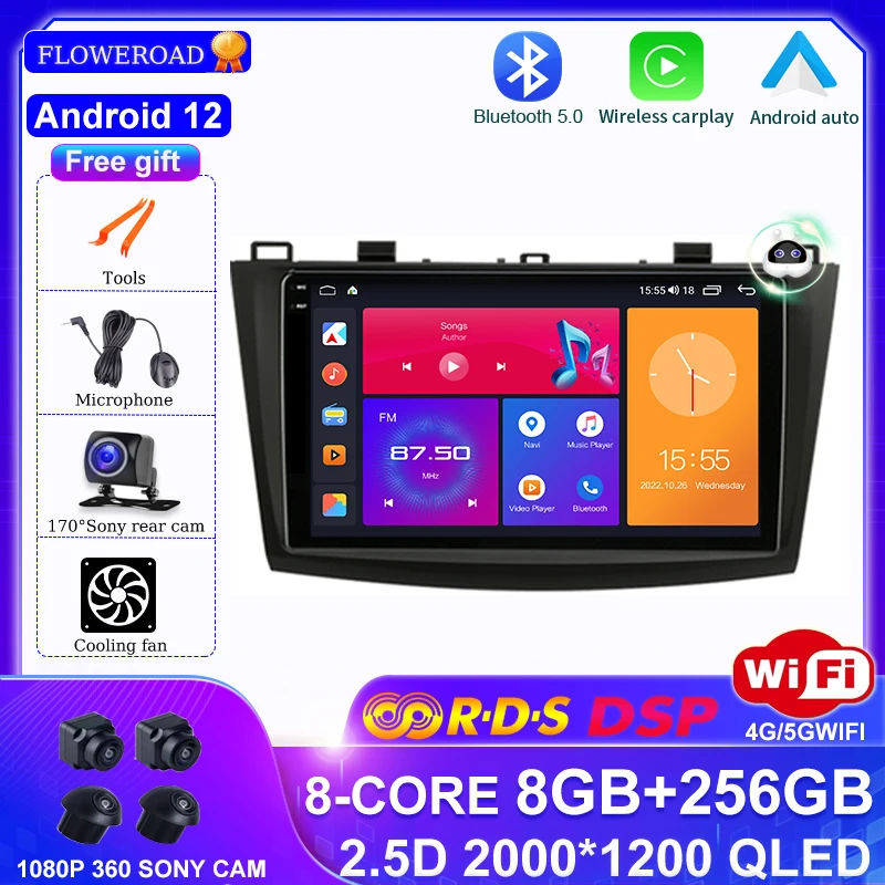 

Android 12 Carplay Auto Car radio For Mazda 3 2009-2013 multimedia player GPS Navigation autoradio 8core 8G+256G DSP RDS CARPLAY