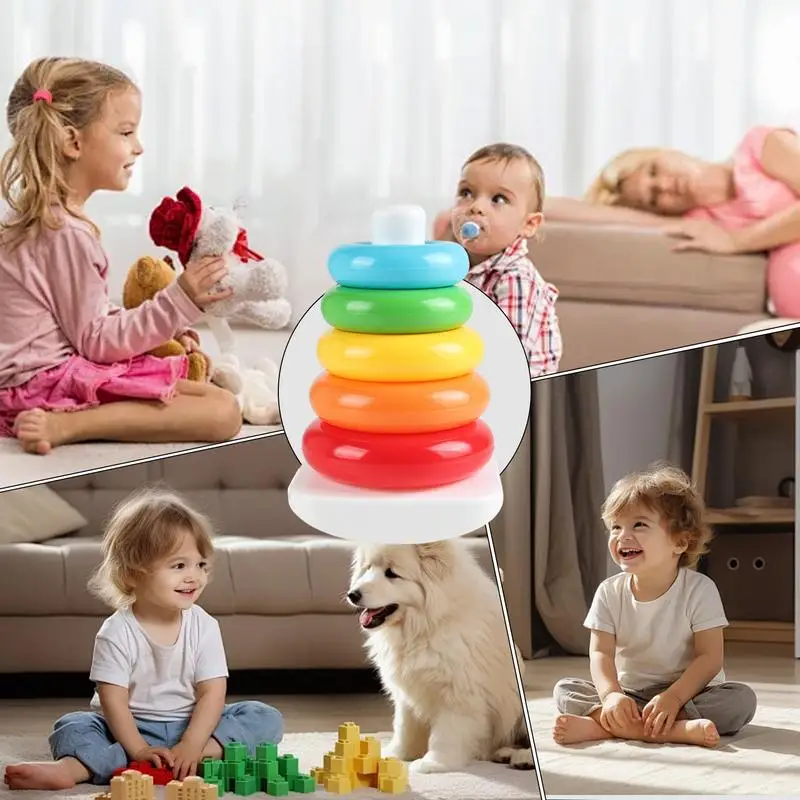 Rainbow Stacking แหวน Early การศึกษาการเรียนรู้ Stacking Tower การศึกษาการเรียนรู้ Stacking Tower ของเล่นเด็ก Stacker