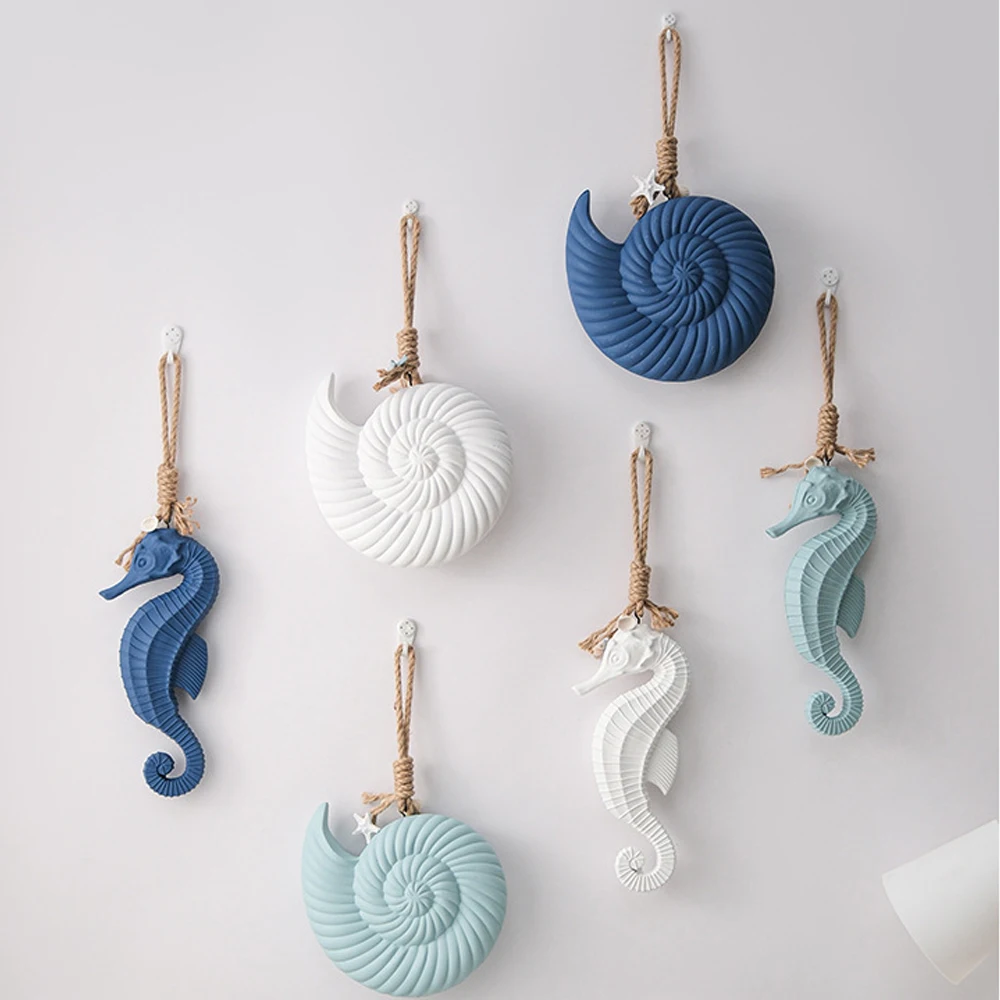 Mediterranean Wall Decoration Creative Wooden Hippocampus Wall Decoration Pendant Background Wall Living Room Decoration