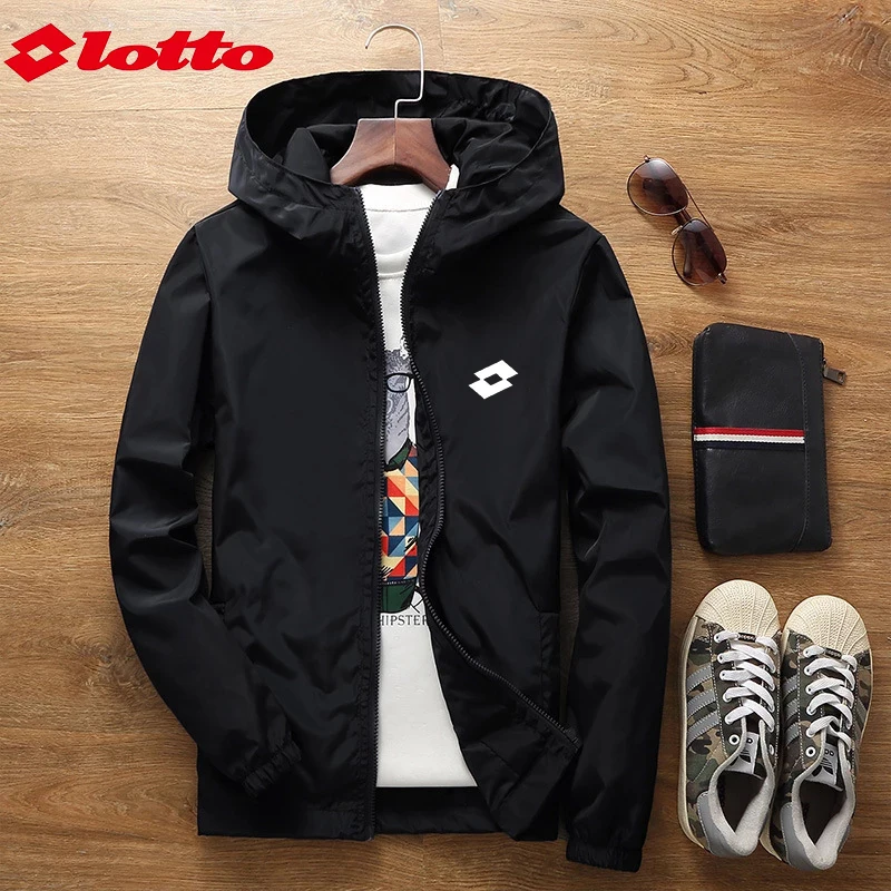 Embroidered LOTTO High Quality Autumn and Winter New Men's Hooded Coat Trendy Men's Top Casual Jacket Windbreaker