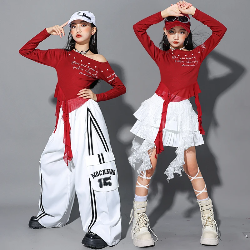 Mädchen K-pop Crop Top Street Dance Röcke Jungen Hip Hop Pailletten Hemd Cargo Hosen Kostüm Kinder Jazz Kleidung Set kind Streetwear