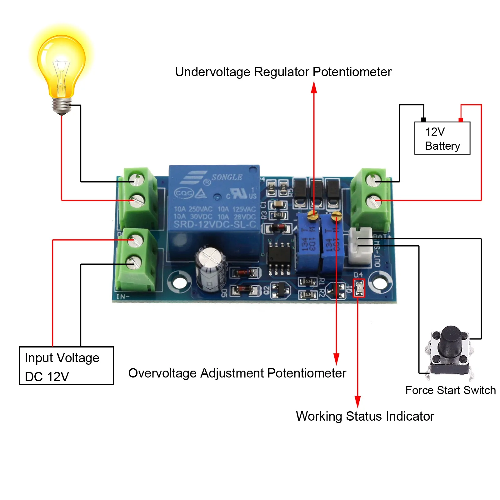 DC 12V/24V 10A/30A Battery Undervoltage Low Voltage Cut off Disconnect Auto Recovery Switch Power Off Protecter Charge Control