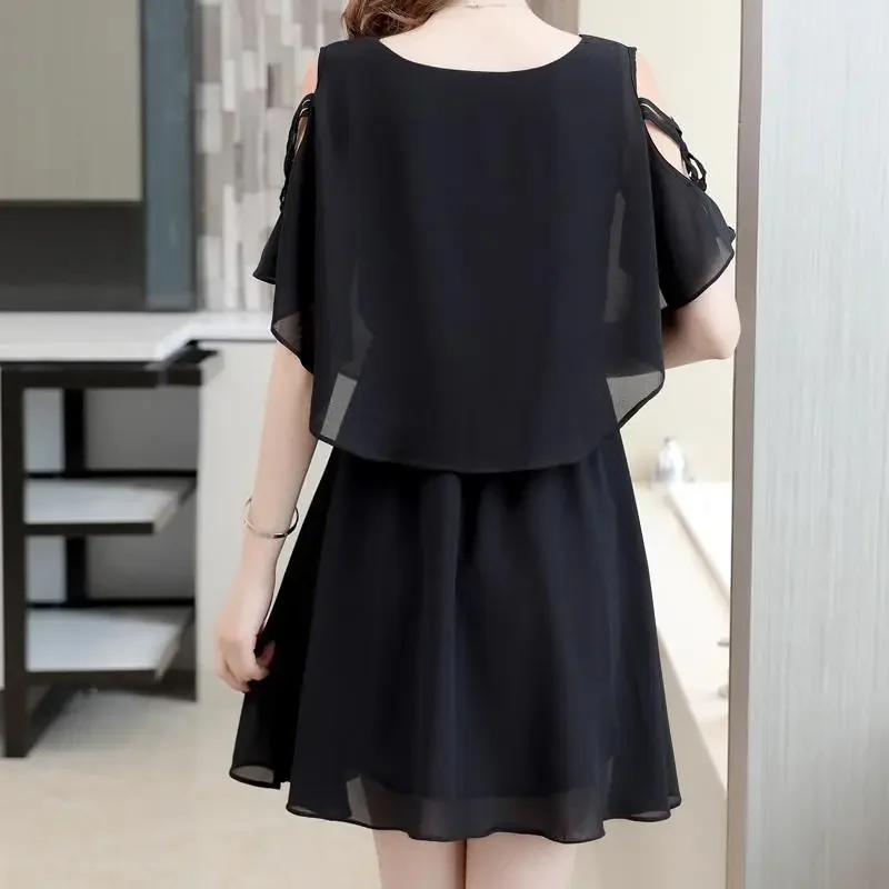 فستان شيفون صيفي عاري الكتفين تنورة فضفاضة وكبيرة الحجم فستان نسائي فستان نسائي رداء نسائي #3