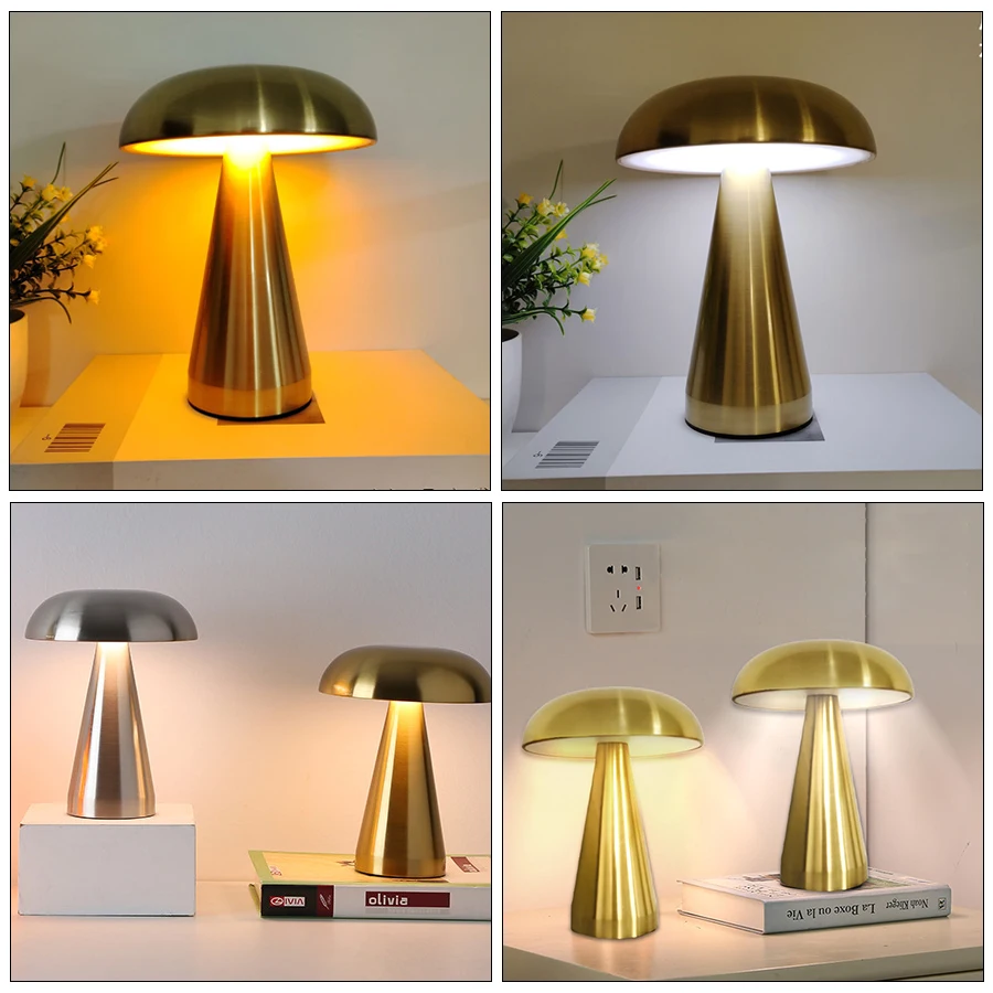 Retro LED Night Light 3 Color Temperature Mushroom Shape Coffee Bar Restaurant Office Bedroom Decor Touch Sensor Table Lamp