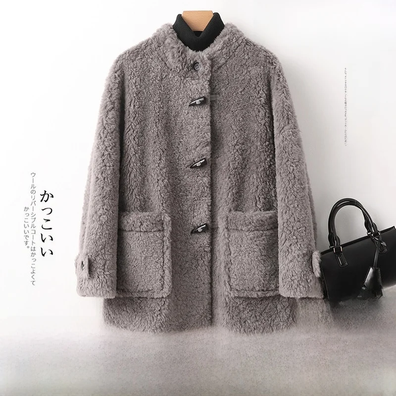 

Австралийская шуба из овечьего меха, женская зимняя шуба средней длины премиум-класса на пуговицах, шерстяная отделка, бархатная куртка прямого кроя, корейский слей