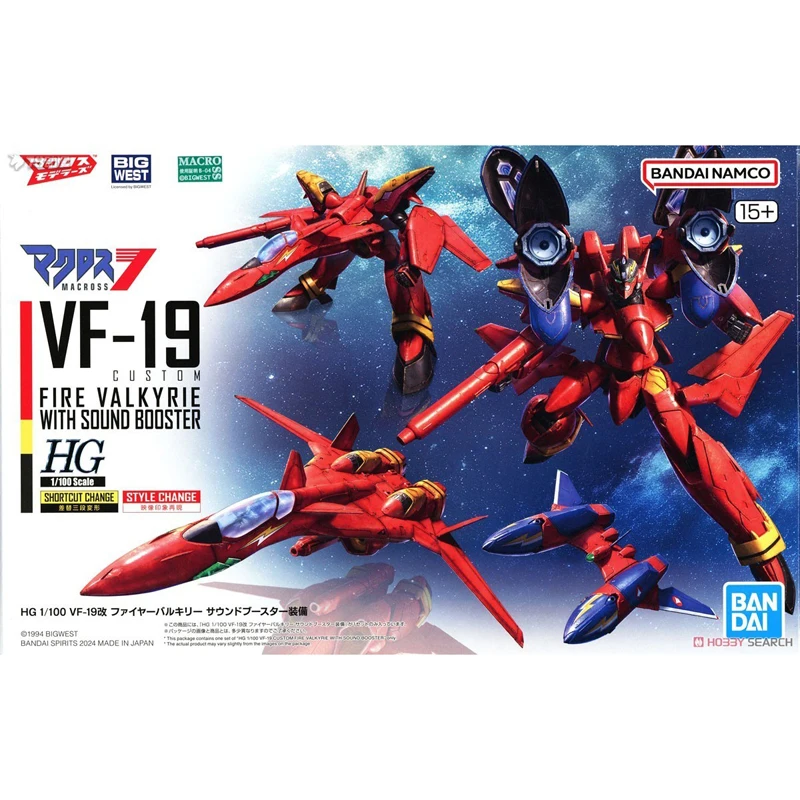 In Stock BANDAI ANIME HG 1/100 VF-19 CUSTOM FIRE VALKYRIE WITH SOUND BOOSTER Assembly Plastic Model Kit Action Toys Figures Gift