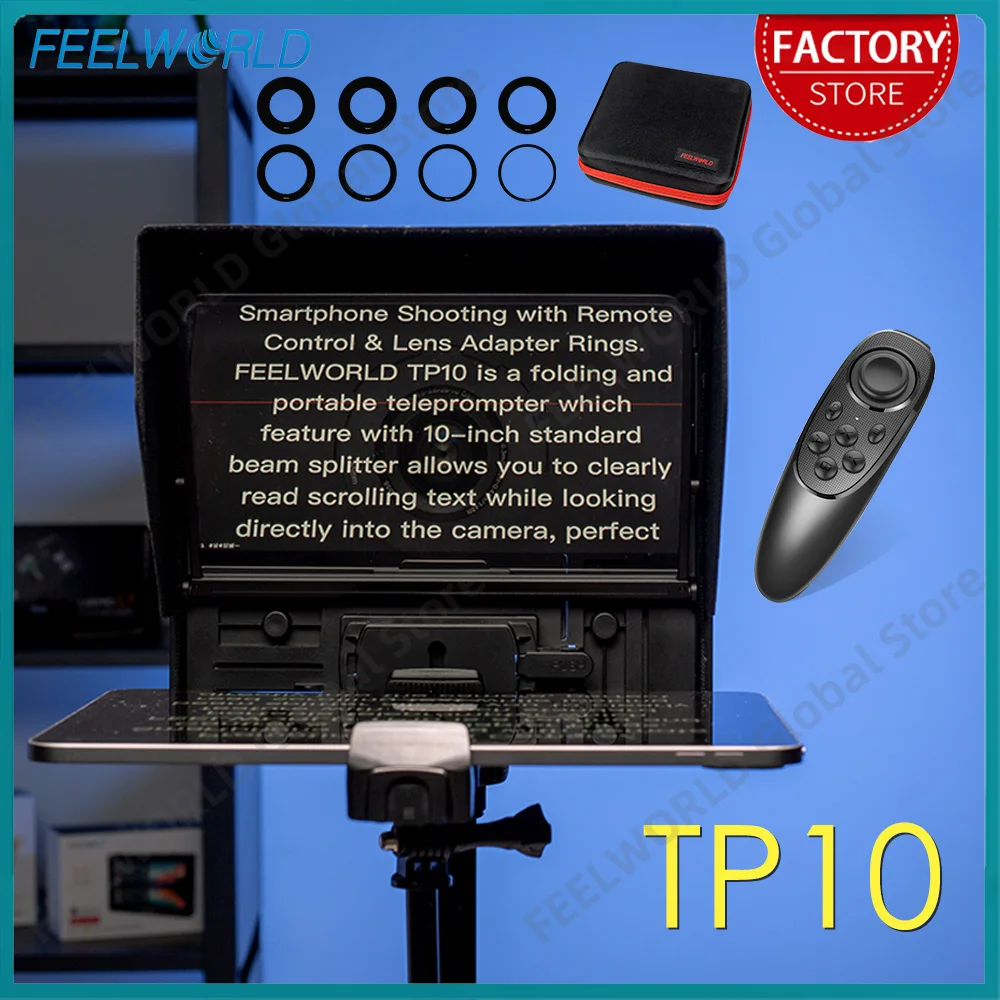 FEELWORLD TP10 10-дюймовый портативный складной телесуфлер до 11 дюймов, смартфон, планшет, мобильный телефон, DSLR-камера с дистанционным управлением FEELWORLD TP10 10-дюймовый портативный складной телесуфлер до 11 дюймов, смартфон, планшет, мобильный телефон, DSLR-камера с дистанционным управлением