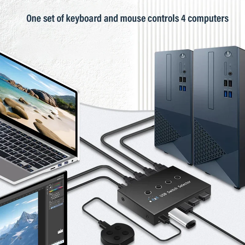 محول مفتاح KVM USB ، محول USB ، 4 إدخال ، 4 إخراج ، مركز تحكم للكمبيوتر المحمول ، طابعة كمبيوتر ، لوحة مفاتيح ، شاشة ماوس