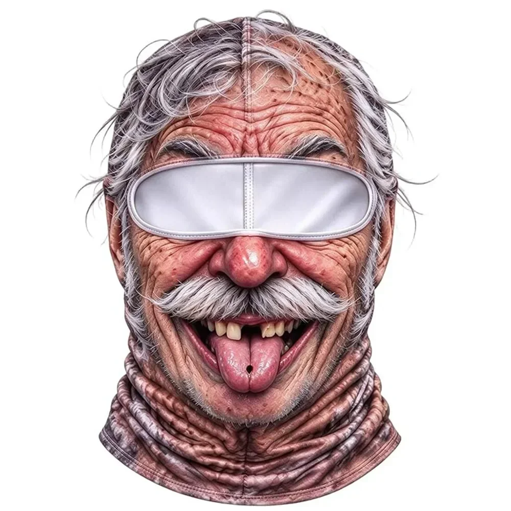 3D-geprinte balaclava met gezichtsmotief, volledige bedekking, ademend, met ooggaten, witte snor, elastische skimasker, capuchon