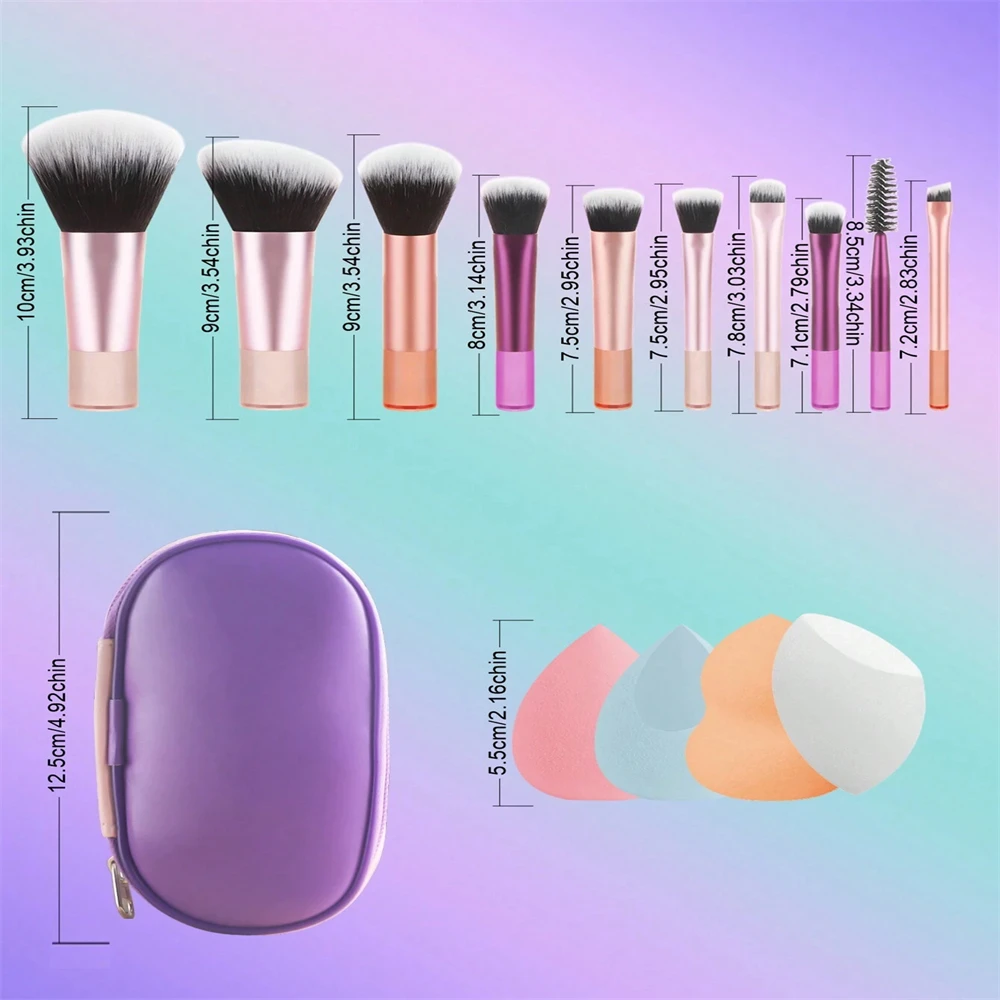 ชุดแปรงแต่งหน้าขนาดเล็ก 10 ชิ้น พร้อมพัฟ 4 ชิ้น สำหรับแป้งฝุ่น คอนทัวร์ บลัชออน อายแชโดว์ ด้ามจับแบบพกพาโปร่งใส