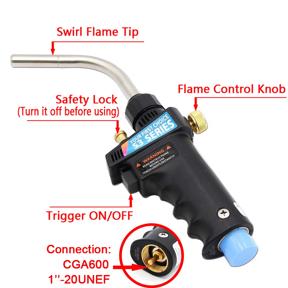 MAPP Gas Welding Torch Ignition Flame Brazing Gun Burner Blowtorch Welding BBQ Heating Quenching HVAC Plumbing Torch