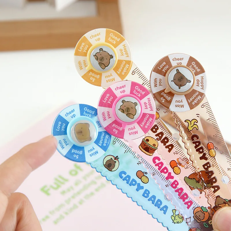 12 Pcs New Capybara Rotary Music Cartoon Straight Ruler Student 15cm Straight Ruler Drafting Supplies