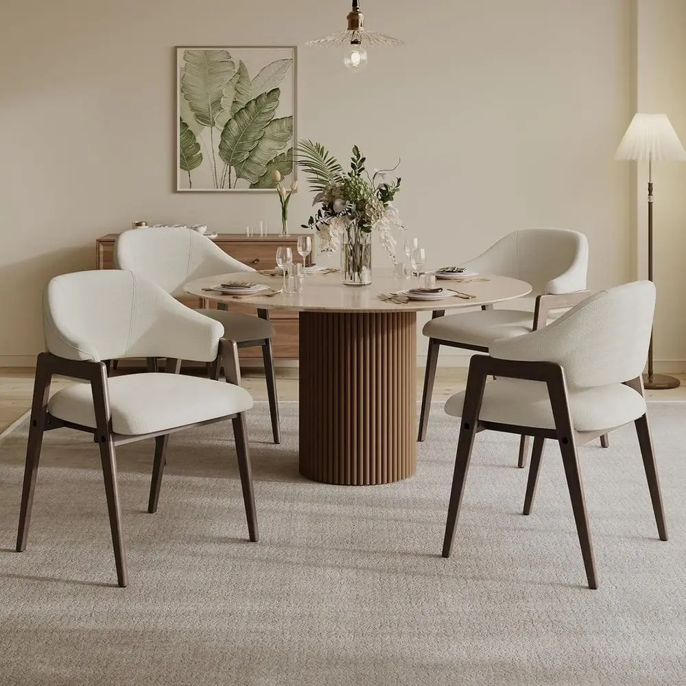 

Wooden Dining Chairs Set o 4, ern abric Upholstered Dining Room Chair, Kitchen Side Chairs, armhouse Dinner Chair with Curved Op