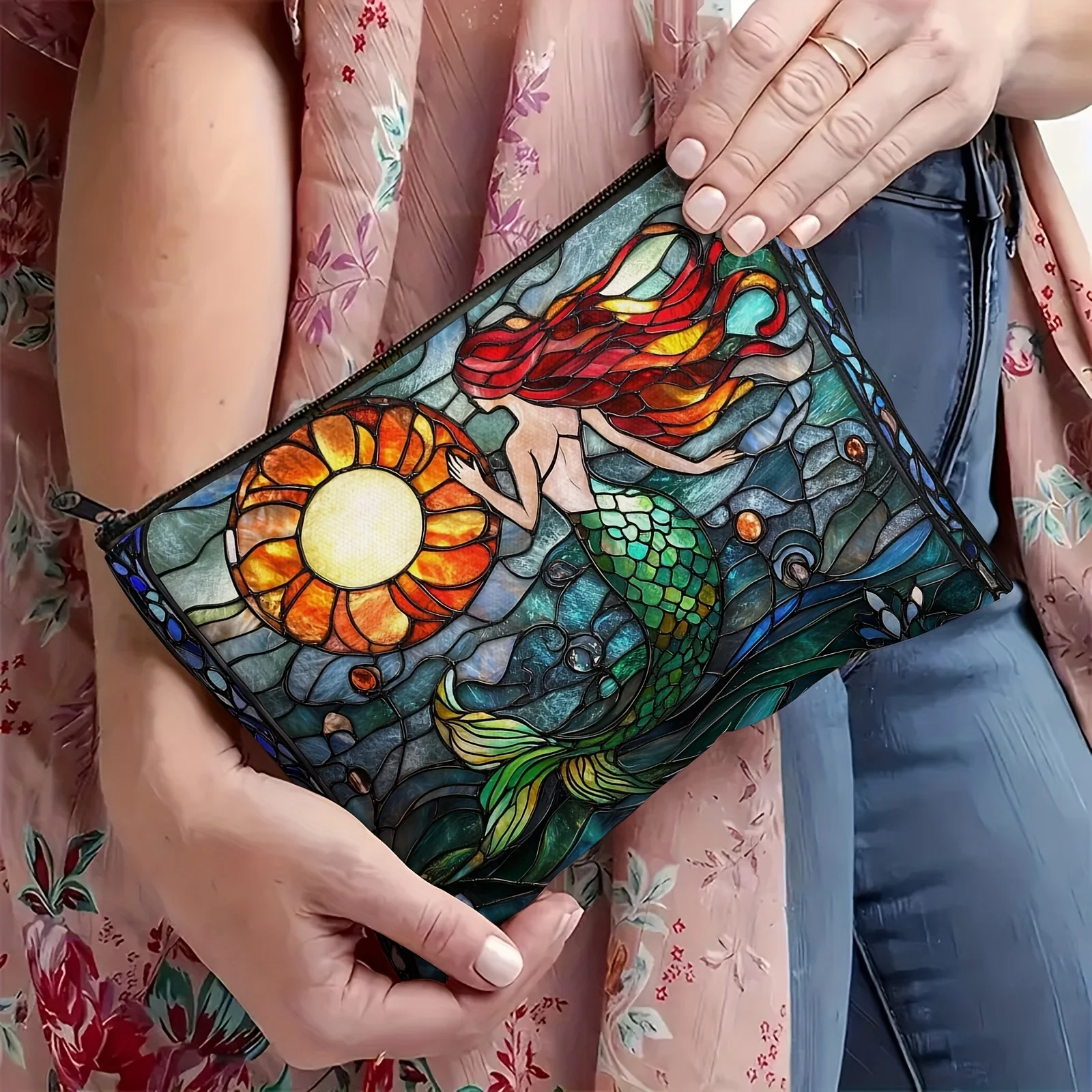 Un sac de maquillage sirène-sac à fermeture éclair multifonctionnel mignon pour femmes, sac de rangement de bijoux, petit sac de rangement à fermeture éclair de voyage parfait