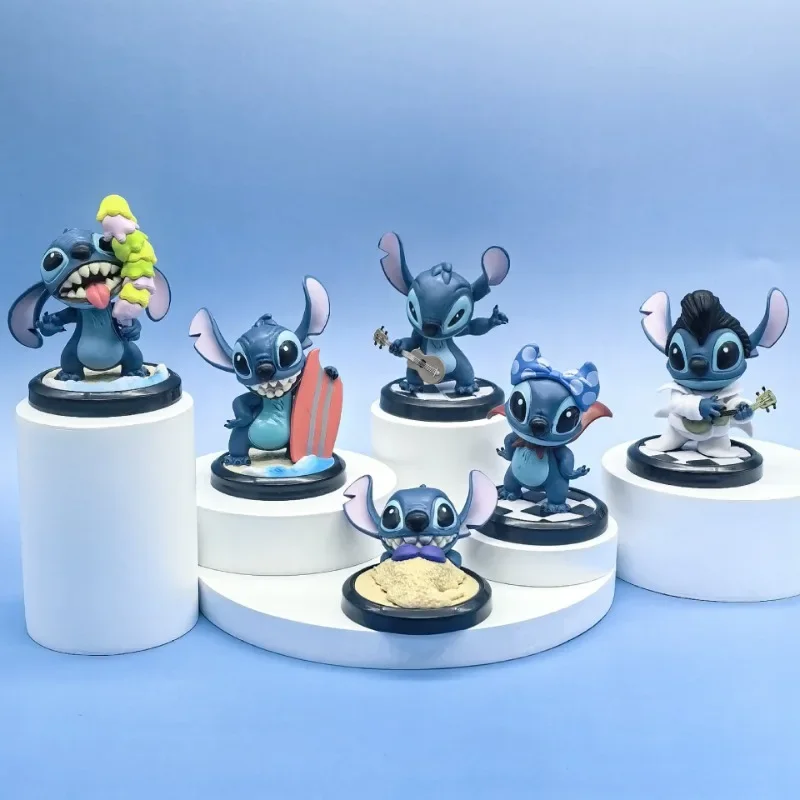 

6pcs/set Movie Peripherals Lilo&Stitch Summer Style Stitch Anime PVC Figure Cartoon Room Decoration Toy Desktop Ornament Gift