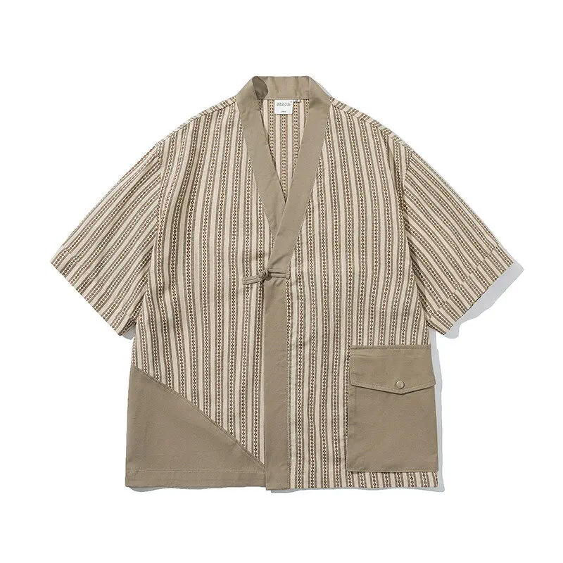 

Japanese Ethnic Sle Contrast Color Vertical Stripes ort Sve Dao Pao ex Loose Summer Casual irt Breathable Youth ...