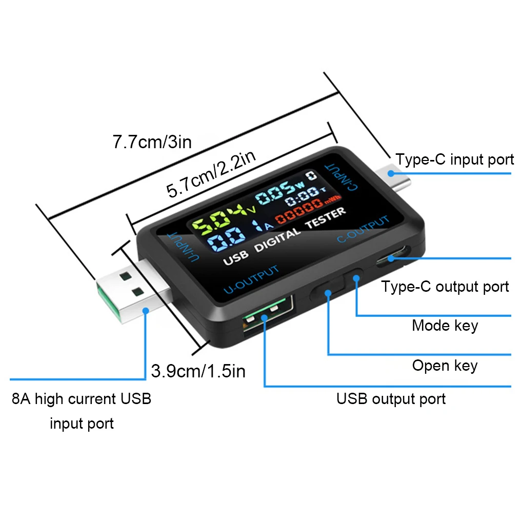 USB Type-C Current Voltage Meter digital display Charger tester DC 4.5-36V 0-8A Ampere-volt meter 6527-Q Voltage Current Tester