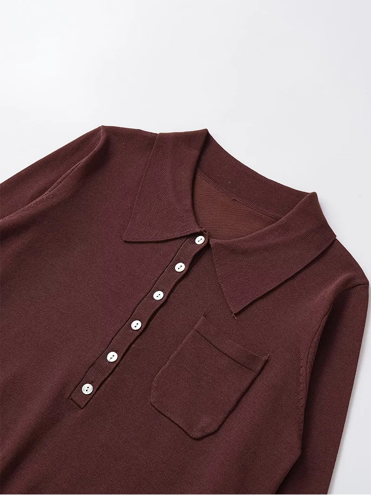 เสื้อสเวตเตอร์แขนยาวสีพื้นสไตล์ยุโรปสำหรับผู้หญิง ดีไซน์เรียบหรู ดูดี มีสไตล์ มีกระเป๋าเดียว