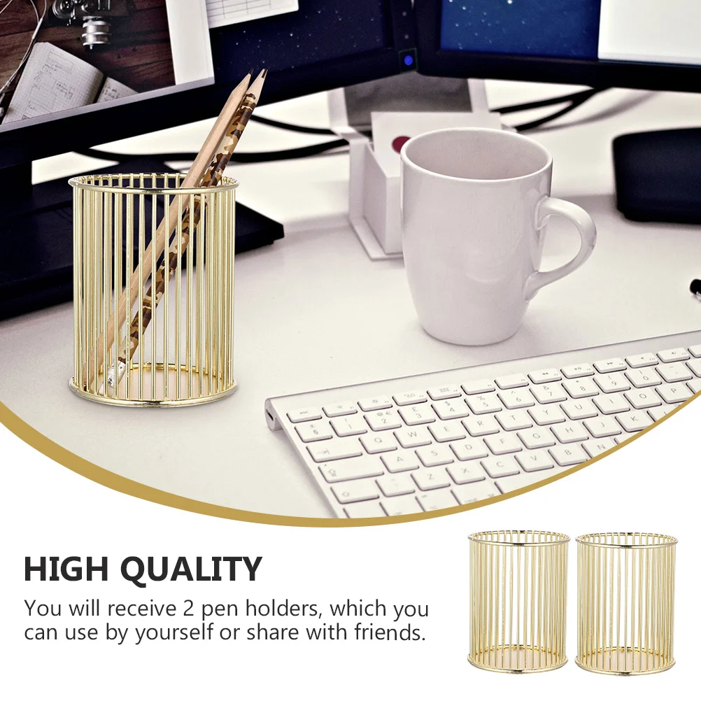 

2Pcs Iron Art Pen Holder Hollow Metal Desktop Organizer Storage Container for Office School Home Stationery Makeup Brushes