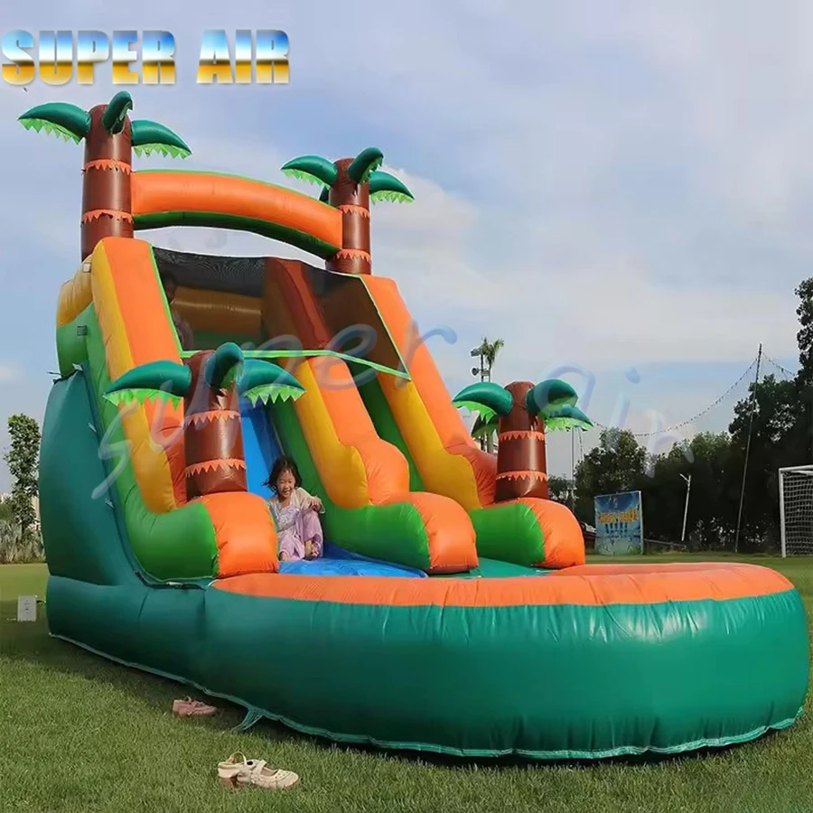 Tobogán de agua inflable comercial al aire libre para niños, tobogán de árbol de coco inflable de PVC
