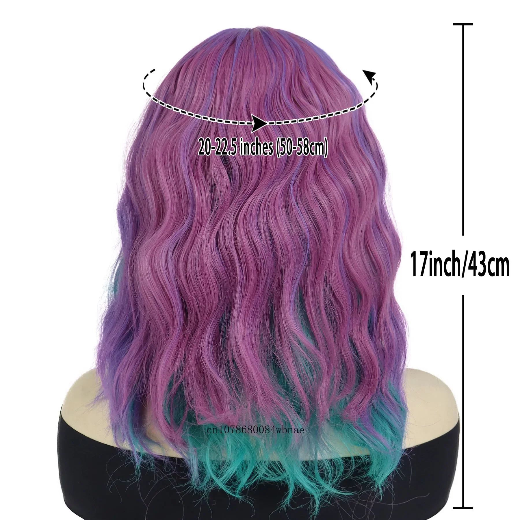 Rambut sintetis Medium hijau campuran Wig ungu dengan poni untuk wanita gadis Cosplay kostum Halloween pesta Anime Wig Multi Warna