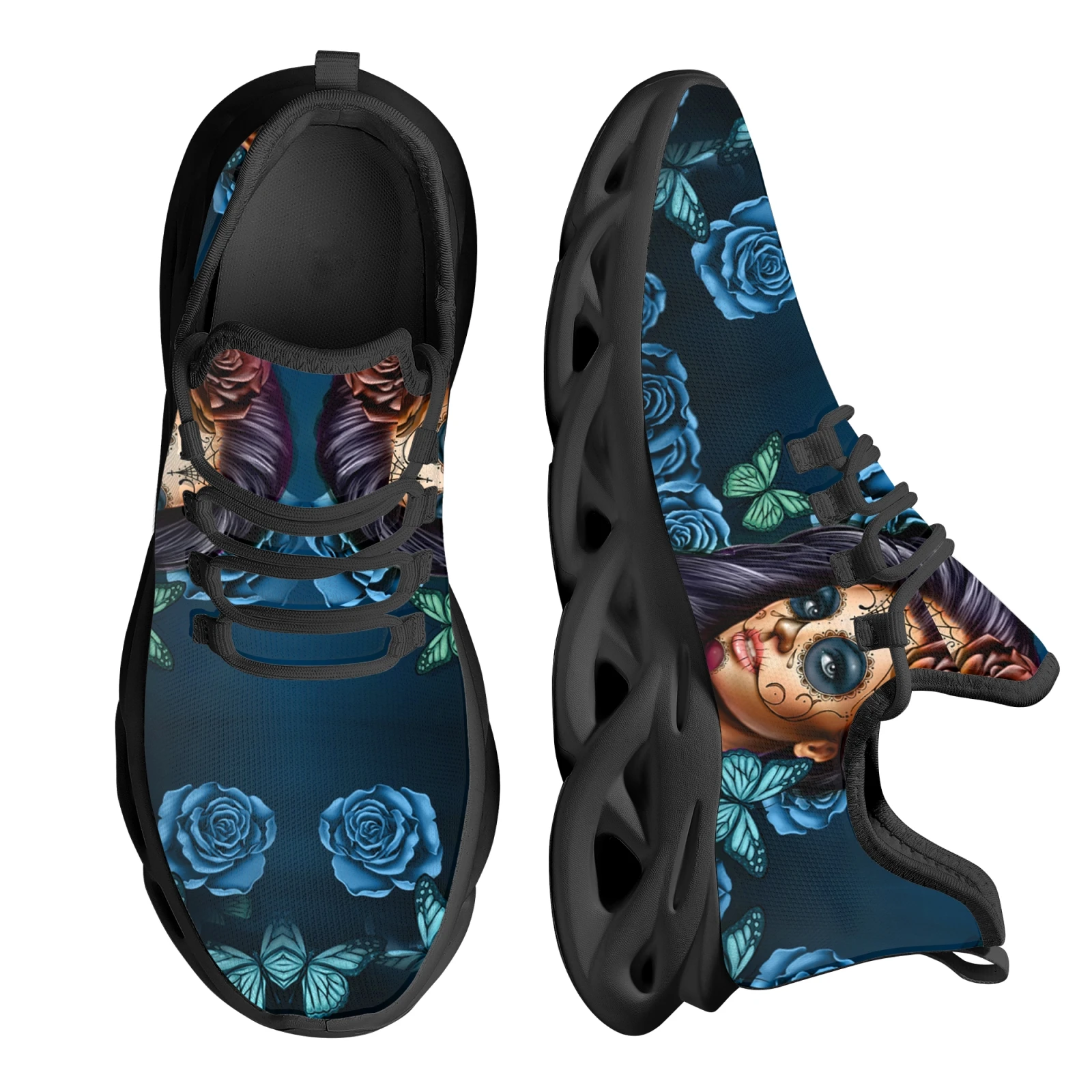 INSTANTARTS Mexican Calavera Girl Day of The Dead Fashion Women Vulcanize Shoes Light Platform Sneakers Girls Casual Footwear