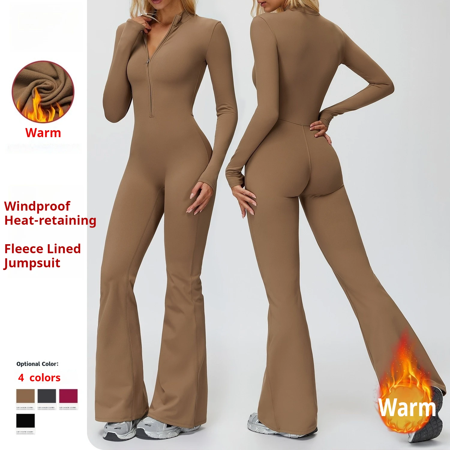 

Fleece Lined Yoga Set Bodysuit Women Winter Warm Flared Jumpsuit for Workout Gym Set Running Fitness Sport Set Women Tracksuit