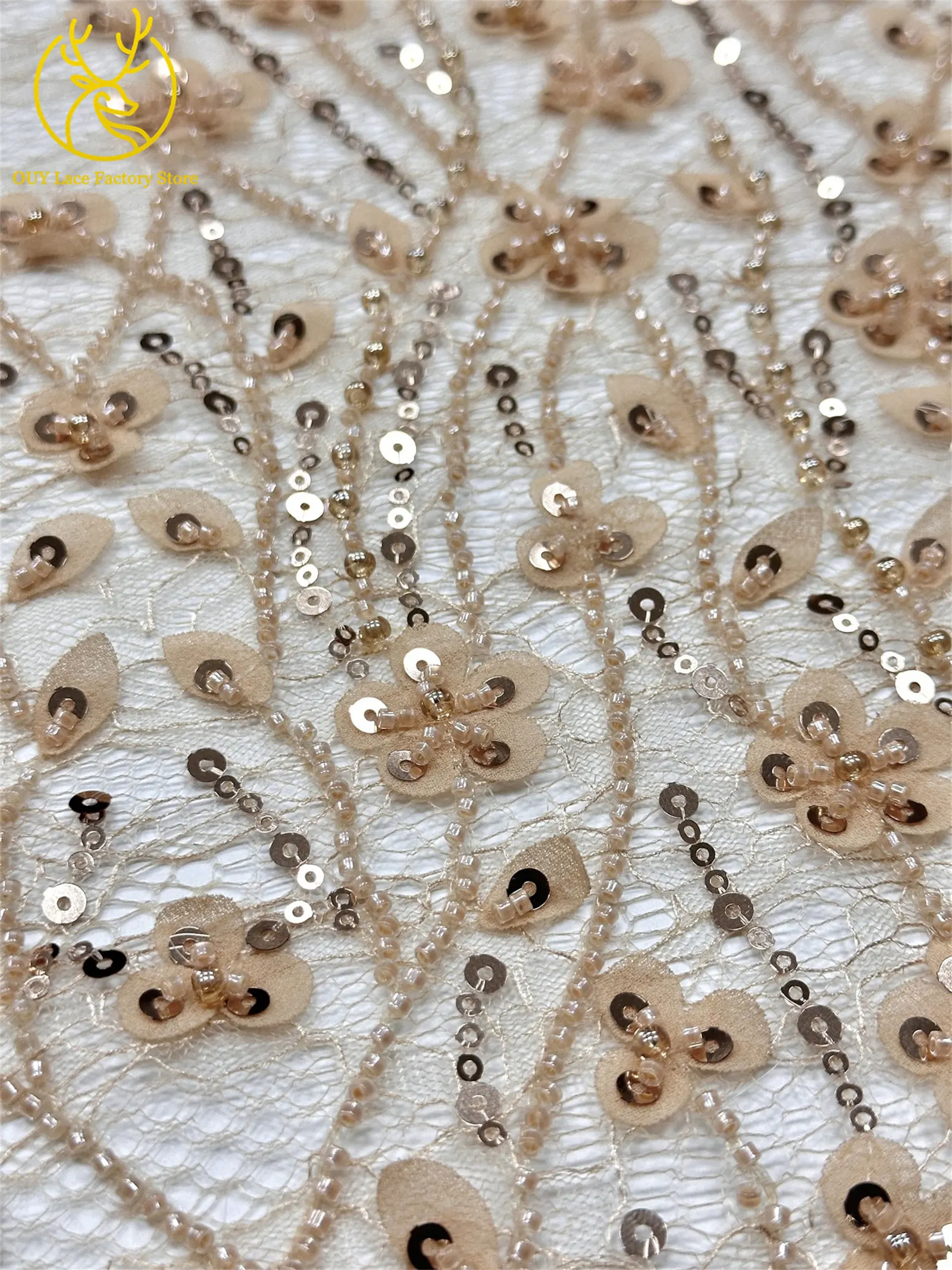 Olivgrüner afrikanischer Brautkleid-Spitzenstoff 2026, hochwertige nigerianische Pailletten-Stickerei-Spitze für Brautkleider und Partykleider zum Nähen – Detail 9