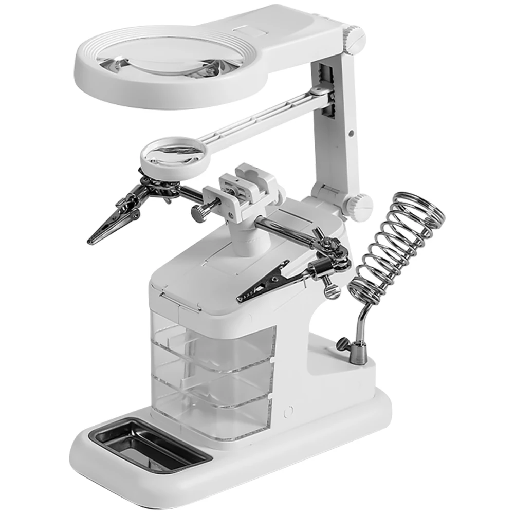 

10 LED Welding Table Soldering Kit Helping Hands Magnifier Station Adjustable Base Metal Tray Alligator Clips 3 Tools Boxes