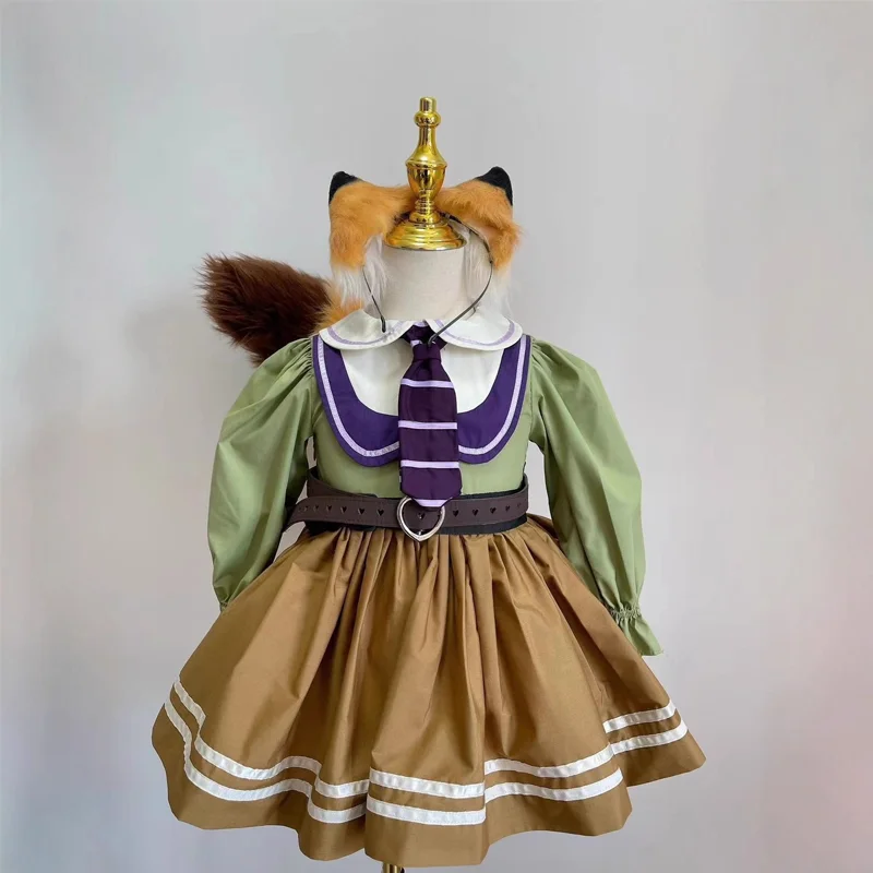 فستان تنكري للأداء بطابع الثعلب للفتيات مع أحزمة وإكسسوارات ربطة عنق للأطفال ملابس للحفلات الراقصة وهدايا حفلات أعياد الميلاد الليلية